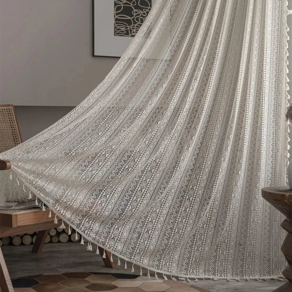 Cortina de Crochê Translúcida para Decoração Laresia