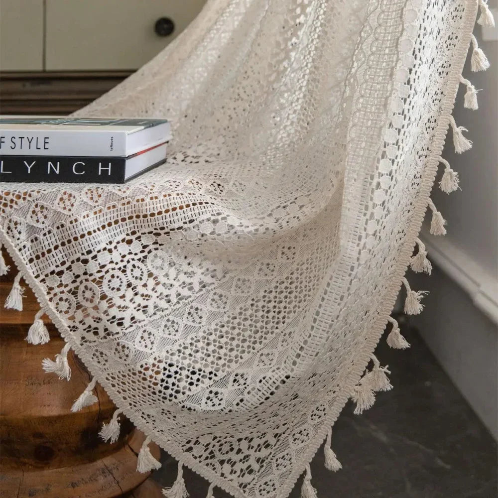 Cortina de Crochê Translúcida para Decoração Laresia