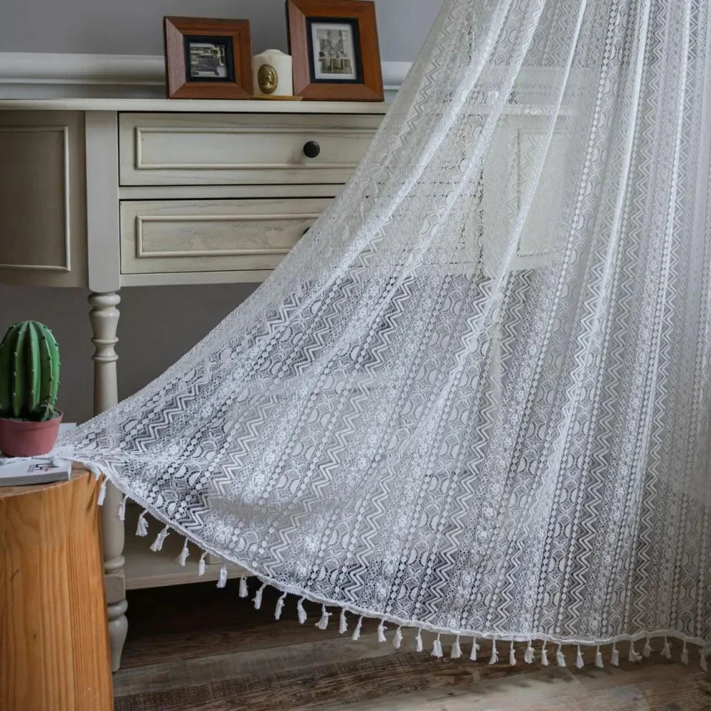 Cortina de Crochê Translúcida para Decoração Laresia