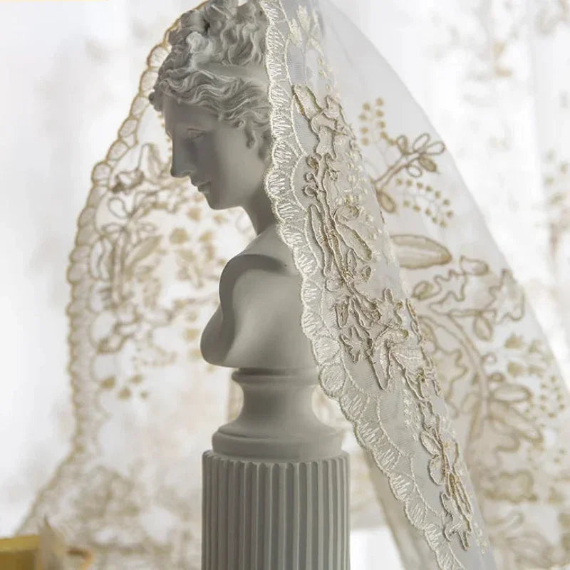 Cortina de Renda com Bordado Vazado para Sala e Quarto Laresia