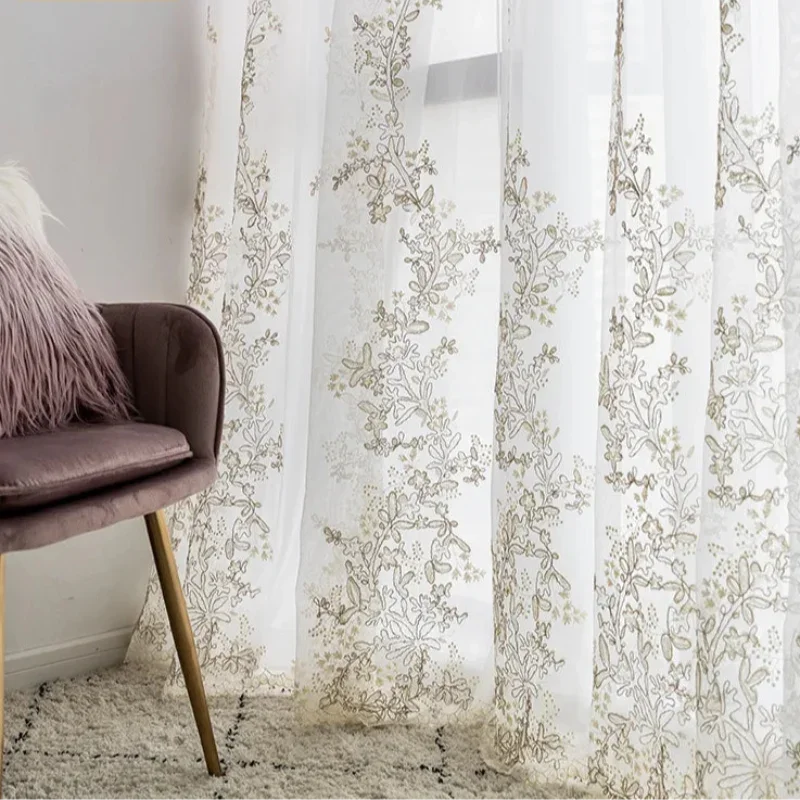 Cortina de Renda com Bordado Vazado para Sala e Quarto Laresia