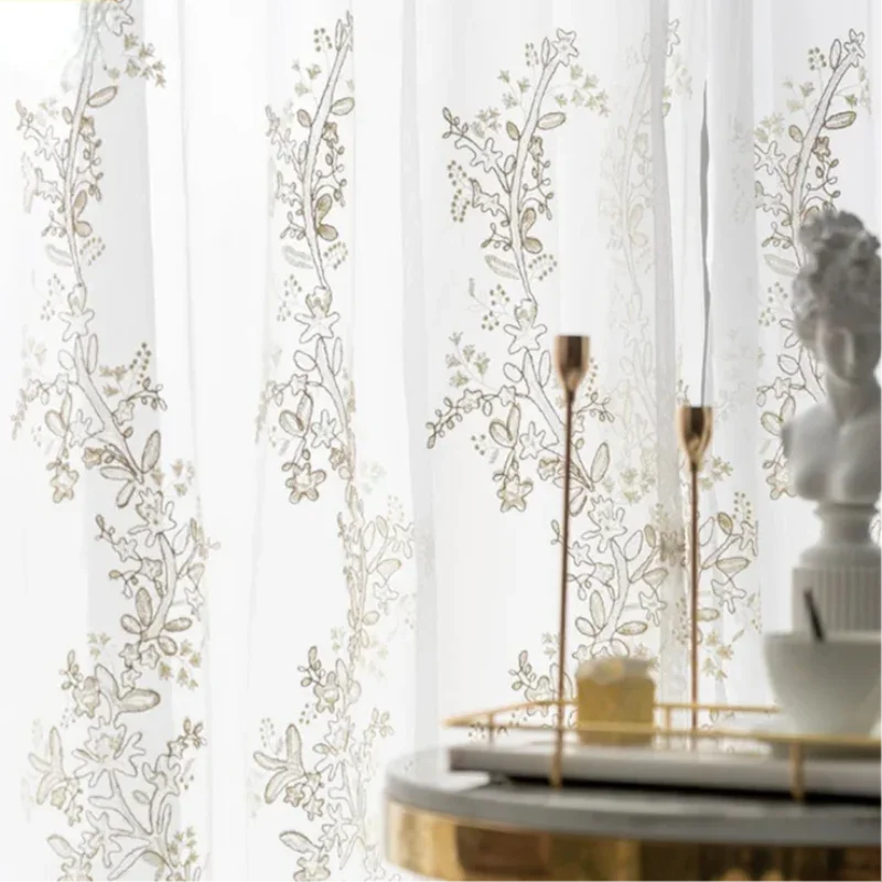 Cortina de Renda com Bordado Vazado para Sala e Quarto Laresia