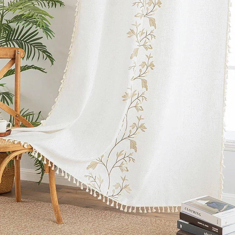 Cortina Verde Sage com Textura e Tassel para Quarto e Sala Laresia