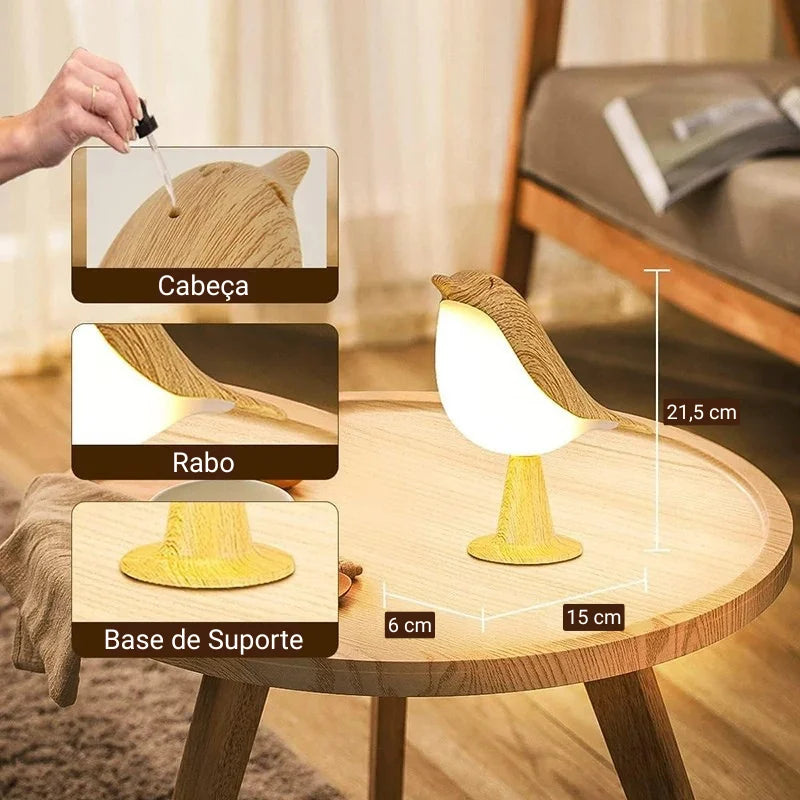 Luminária Led de Madeira Pássaro com Toque para Quarto Laresia