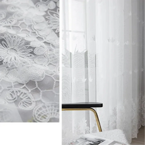 Cortina de Tule Branco com Bordado Floral para Sala e Quarto Laresia