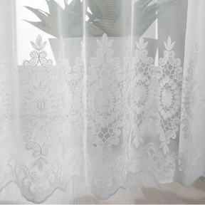 Cortina de Tule Branco com Bordado Floral para Sala e Quarto Laresia