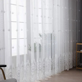 Cortina de Tule Branco com Bordado Floral para Sala e Quarto Laresia