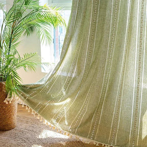 Cortina Verde Sage com Textura e Tassel para Quarto e Sala Laresia