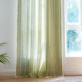 Cortina Verde Sage com Textura e Tassel para Quarto e Sala Laresia