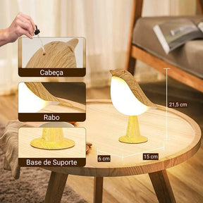 Luminária Led de Madeira Pássaro com Toque para Quarto Laresia